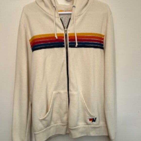 Aviator Nation Cream Hoodie with Rainbow Stripes - Picture 2 of 6